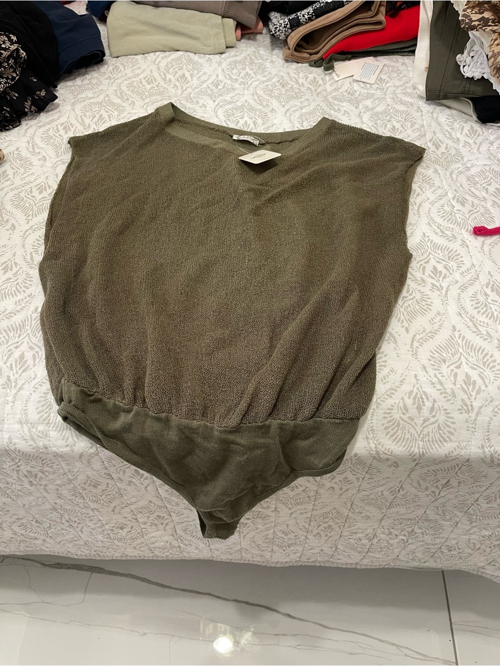 Olive Sleeveless V-Neck Bodysuit